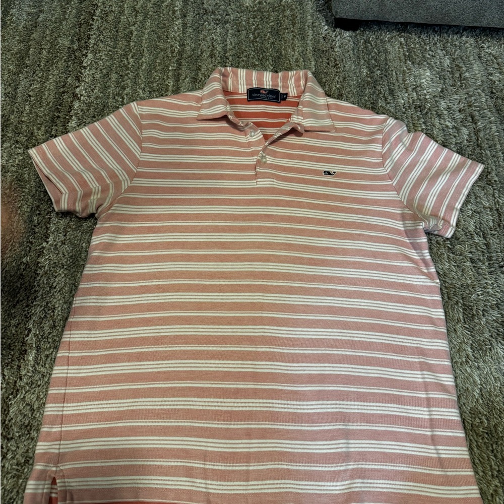 Vineyard Vines Pink and White Striped Polo Shirt